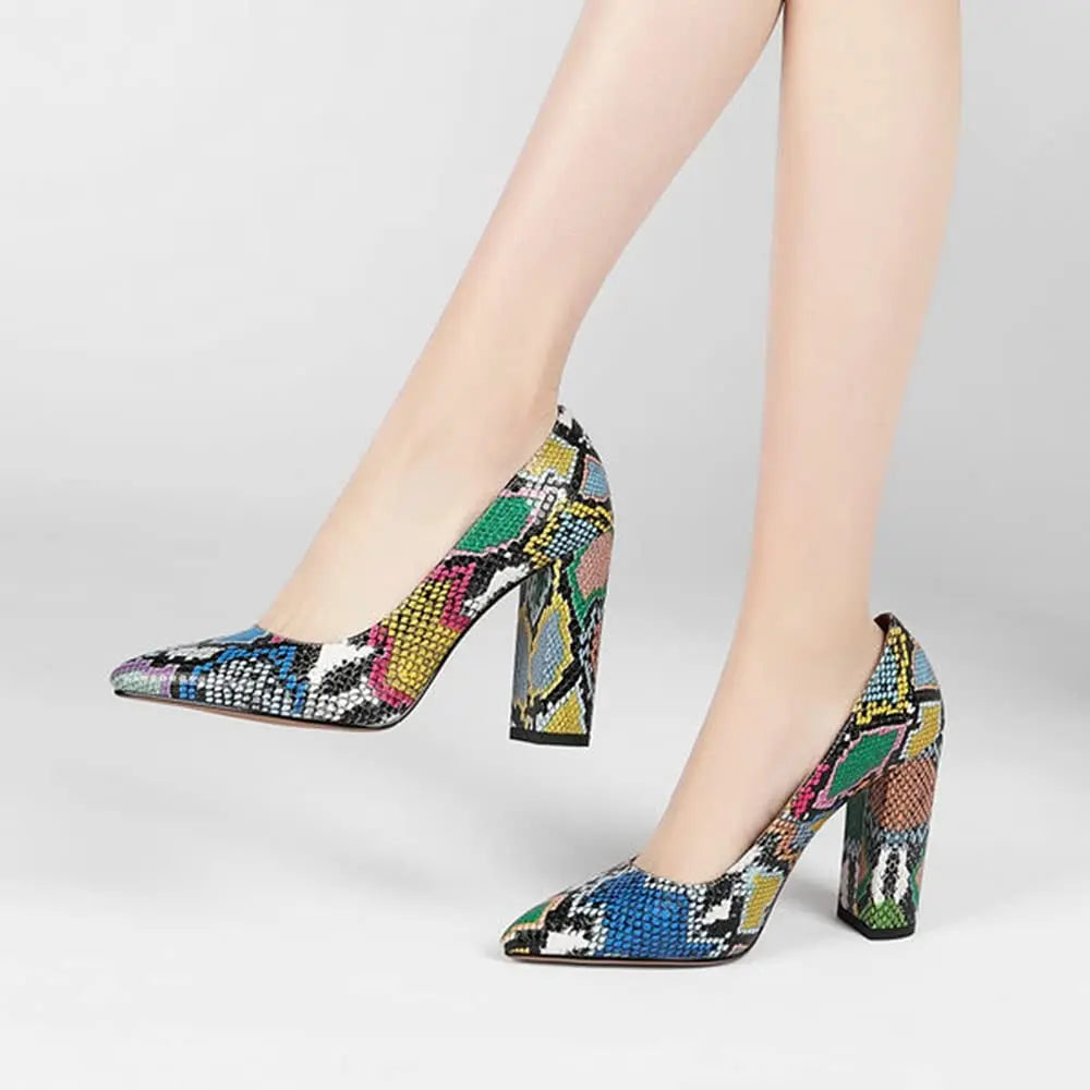 Colorful Print Thick Heel