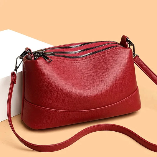 3-Layer Zipper Leather Handbag
