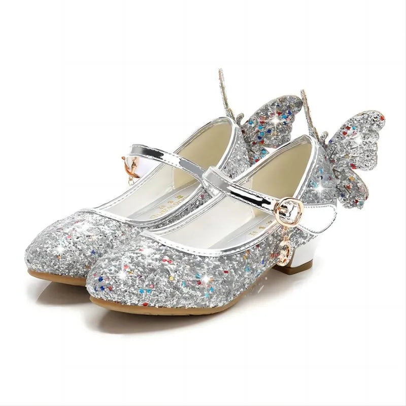 Butterfly Leather Kids Diamond Bowknot High Heel