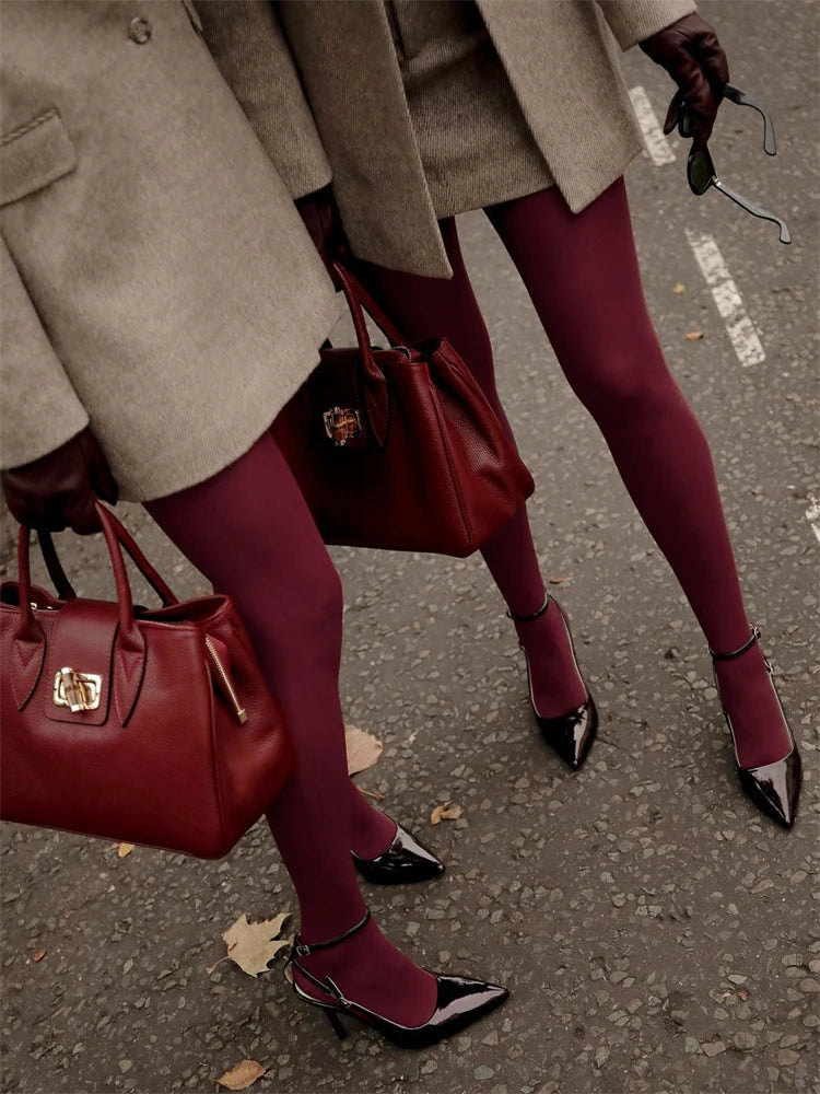 Autumn Sexy Slim Burgundy Tights