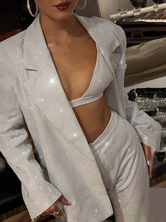 DeCorys Silver Shiny Blazer Sets