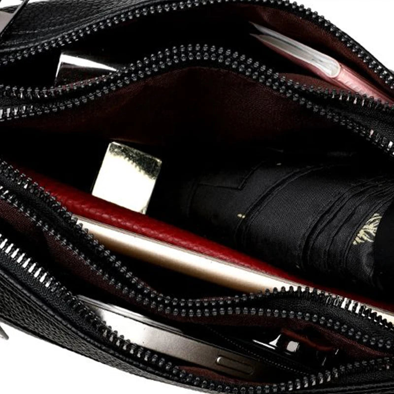 3-Layer Zipper Leather Handbag