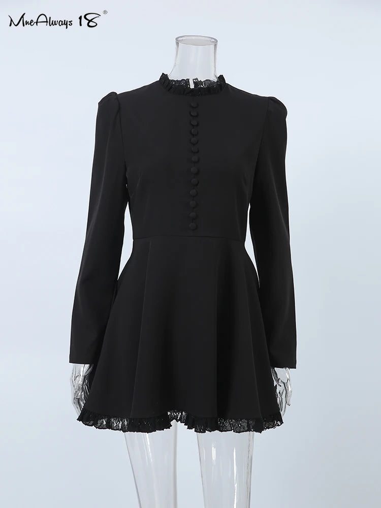 Black Lace Elegant Button Dress